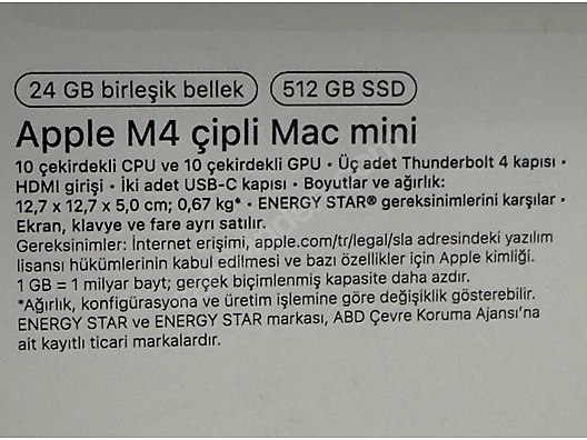Apple / Mac mini M4 24GB/512GB, Garantili (Ara 2027) - Kutulu