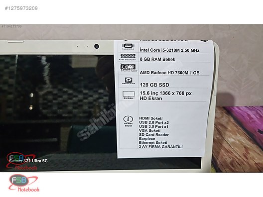 Toshiba / TOSHİBA C855 İ5 İŞLEMCİ 8 GB RAM 128 GB SSD sahibinden