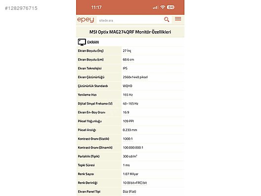 27 inç MSI Oyuncu Monitörü