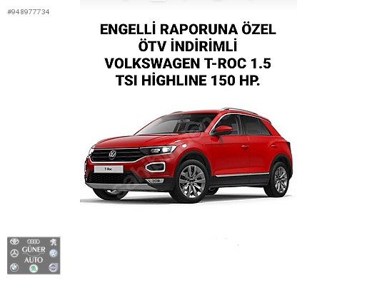 volkswagen t roc 1 5 tsi highline guner den engelli raporuyla otv siz volkwagen t roc sahibinden comda 948977734