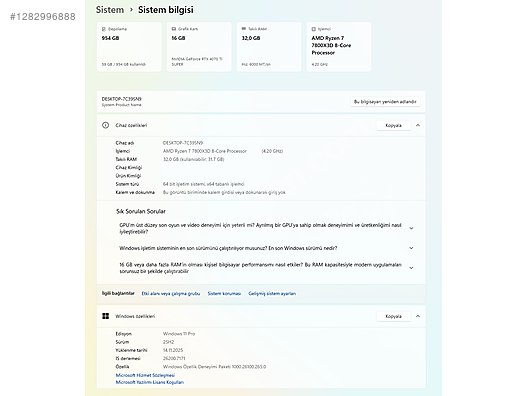 İkinci El ve Sıfır Alışveriş / Oyunculara Özel / Oyun Bilgisayarı / Oyuncu Masaüstü Bilgisayar / Hazır Sistem